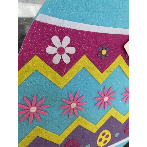 Yellow Blue Purple Glitter Flowers Easter Egg Wreath Wall Decor Door Sign Plaque - Picture 6 of 6